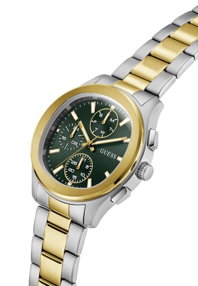 Guess Palmer Quartz Analoog Horloge Zilverkleurig En Goudkleurig Kast Gemaakt Van 100% Roestvrij Staal En Een Armband Van 100% Roestvrij Staal 40 GW1048G1, GW1048G2, GW1048G4, GW1048G7