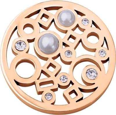 Quiges - Munthouder Munt 33mm RVS met Zirkonia en Schelp Rosegoudkleurig - EPR090