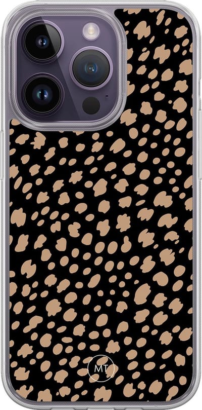 Hybride hoesje geschikt voor iPhone 15 Pro - Savannah spots - Extra bescherming - Luxe beschermhoes - TPU case - Transparant, Zwart, Bruin - Mooie Telefoonhoesjes