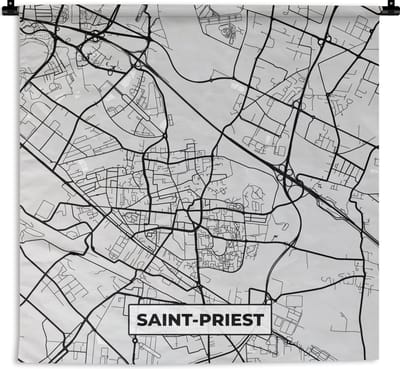 Wandkleed - Wanddoek - Saint-Priest – Plattegrond - Frankrijk – Kaart – Stadskaart - 180x180 cm - Wandtapijt