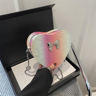 Nieuwe Mode Liefde Bedrukt One-shoulder Crossbody Tas Kleine Perzik Hart Schattige Dames Tas Persoonlijkheid Trendy Strik Tas gray