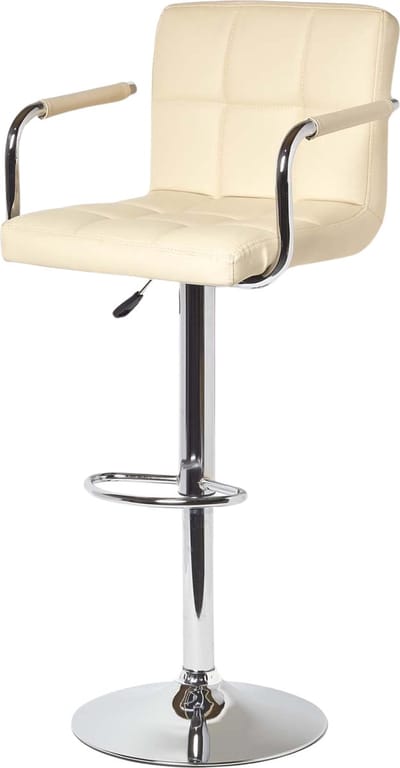 Homescapes - Barkruk Bramley - in hoogte verstelbare barkruk draaibaar met rugleuning - 62-82cm - crème