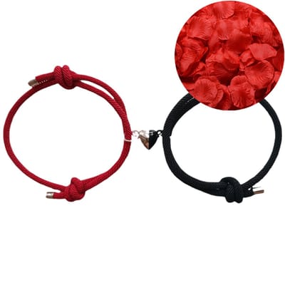 Magnetische Hartjes Armband Set + Rozenblaadjes = Valentijn Cadeautje voor Hem en Haar - Valentijnsdag - Valentijn Cadeautje voor Mannen