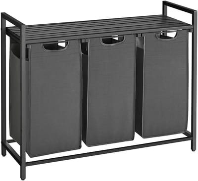 Wasmanden met plank Polly | Drie compartimenten | 92,5 x 33 x 72 cm | Grijs
