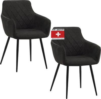ALBATROS Eetkamerstoelen Sila, Set van 2, Zwart - Stijlvol Ontwerp, Bekleding van Stof, SGS-goedgekeurde Gestoffeerde Stoel - Moderne Keukenstoel, Eetkamerstoel of Eettafelstoel