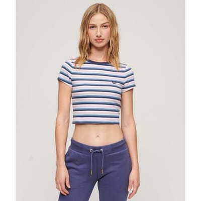 Superdry Kort Vintage T-shirt met Strepen Blauw Grootte: 42