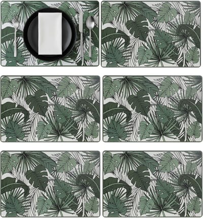 Secret de Gourmet tafel placemat Jungle - 6x - wit/groen - 45 x 30 cm - tafel onderleggers / bescherming