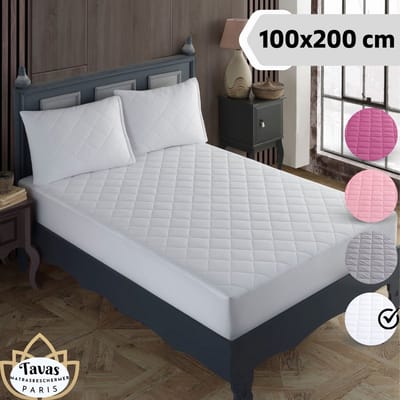 Tavas Waterdicht Matrasbeschermer 100x200 cm Wit Gewatteerde 100% Katoen Molton Hoeslakenbadstof Rondom Elastiek Waterdichte Matras Beschermer Incontinentie