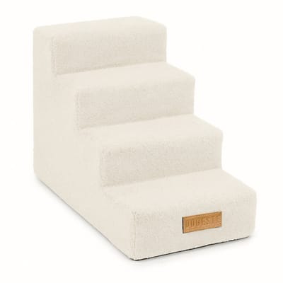 Dogeste hondentrap 4 treden voor hond en kat, opstapje voor bank en bed, antislip, afneembare hoes, teddy, kleur lichtbeige