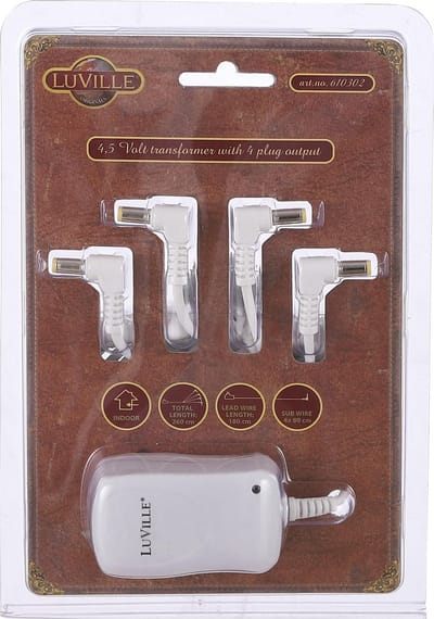 Luville Kerstdorp Switch Adapter 4,5 Volt met 4 Plugs - Kerstversiering voor Binnen - Kerst Decoratie Miniatuurwereld - Vervangt Batterijkastje - 7 x 4 x 5 cm - Wit
