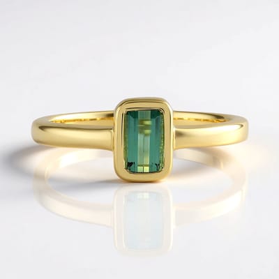 Cavill - Ring 925 Sterling Zilver Verguld - Groene Benedito Toermalijn 0,50 ct - Achthoekig Trapgeslepen - Elegant Uniek Design