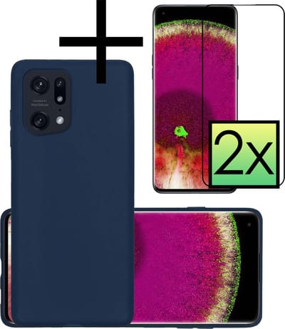 Hoesje - Met 2x Screenprotector - Geschikt voor OPPO Find X5 - Sterk & Shockproof - Back Cover - Siliconen Case - Telefoon Hoes - Donkerblauw