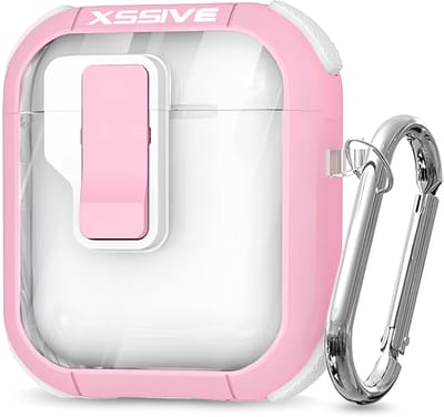 Schokbestendig Hoesje - Geschikt voor Apple AirPods 2 & 1e Generatie - Hardcase Met Sleutelhanger - Transparant & Roze