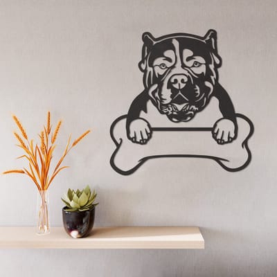 Wanddecoratie Amerikaanse Bulldog - Muurdecoratie Bulldog - Muurdecoratie Hond - Wanddecoratie Hout - Muurdecoratie Woonkamer - Wanddecoratie Woonkamer - Wanddecoratie Industrieel - Wanddecoratie Dieren - Home Decor - Wall Line Art - 29.5 x 29 cm