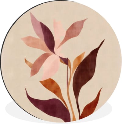 WallCircle - Wandcirkel - Muurcirkel - Bloemen - Blaadjes - Minimalistisch - Roze - Aluminium - Dibond - 30x30 cm - Binnen en Buiten