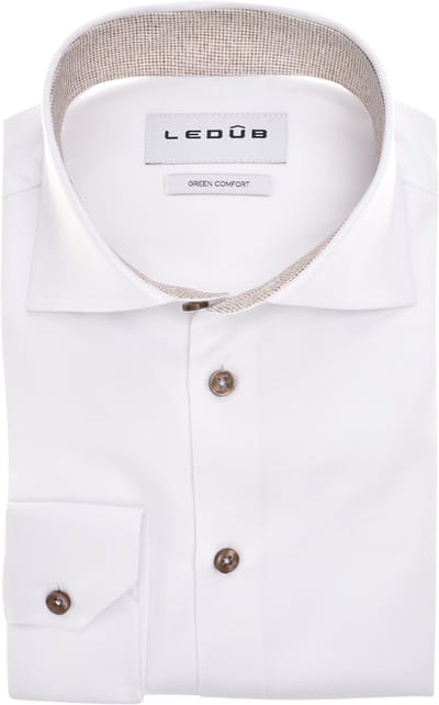 Ledub modern fit overhemd - twill - wit - Strijkvriendelijk - Boordmaat: 39