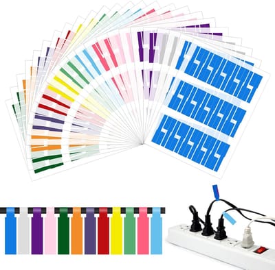 24 Vellen 720 Stuks Zelfklevend Waterdichte Kabellabels Gekleurde Kleurrijk Zelfklevend Kabellabel, Zelfklevende Kabeletiketten voor Classificatie van Kabelmarkering, 12 Kleuren