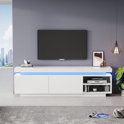 DESMIU Tv Meubel - Hoogglans Met Ledverlichting En Opbergruimte - Voor Woonkamer, Eetkamer En Hal - Spaanplaat - Wit - 170x35x50 Cm