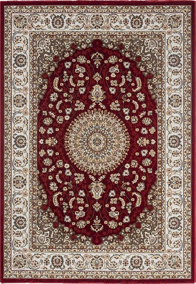Vloerkleed Dubai Deluxe – Klassiek Oosters Medaillonmotief in Rood en Crème - 80 x 150 cm