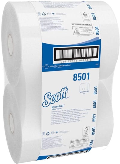 Jumbo Toiletpapierrollen - Grote rollen papier - Hygiënisch toiletgebruik - Hoge capaciteit 1053 vellen - 6 rollen - Wit