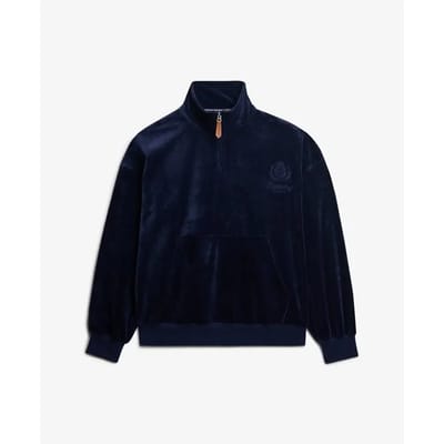 Superdry Country Club Velours Trui met Kwartrits Blauw Grootte: 38