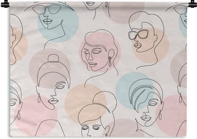 Wandkleed - Wanddoek - Vrouwen - Pastel - Line Art - Patronen - 60x45 cm - Wandtapijt