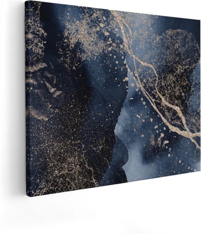 Artaza Canvas Schilderij Abstract Goud - 50x40 cm - Wanddecoratie Woonkamer - Muurdecoratie Blauw - Kamer Accessoires
