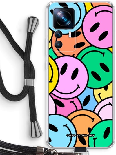Case Company® - Hoesje met koord geschikt voor Xiaomi 12T hoesje met Koord - Smiley N°1 - Telefoonhoesje met Zwart Koord - Bescherming aan alle Kanten en Over de Schermrand