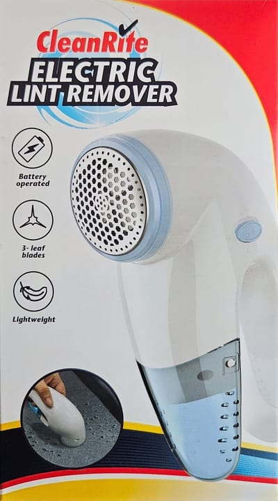CleanRite - Elektrische Pluizenverwijderaar - Kledingontpluizer - 3 snijbladen - Grote opvangbak - Voeding: 2x AA 1.5V batterijen ( niet meegeleverd )