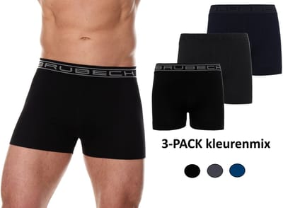 Brubeck Heren Boxershort 3-Pack – 3 Kleuren Mix (Zwart/Marine/Grafiet) – Seamless AirJet Katoen - M