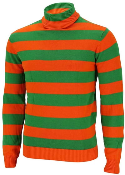 Apollo Carnaval verkleed trui Tilburg - coltrui - oranje/groen gestreept - dames / heren - turtleneck S