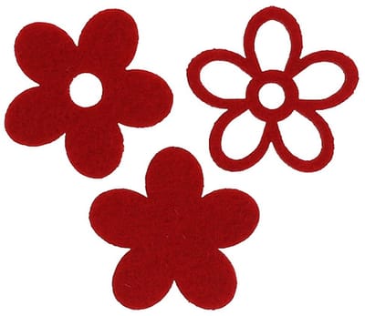 Strooidecoratie vilt bloem rood assorti in een mix Ø4cm 72 st, 72 Stüc