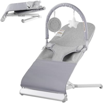 VEVOR Baby Bouncer, opvouwbare schommelstoel voor baby's van 0-9 maanden, schommelstoel met 2 ligstanden en draaibare speelgoedstang, babyschommel met reistas voor binnen en buiten, 685x410x600mm