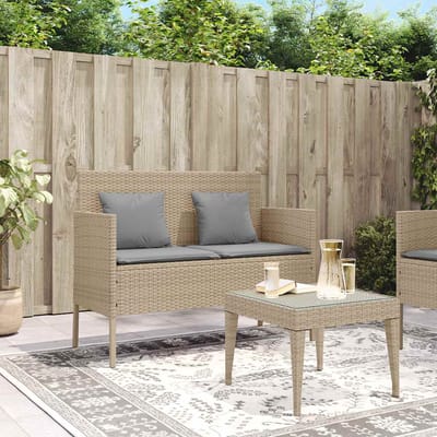 vidaXL - Tuinbank - met - kussens - poly - rattan - beige