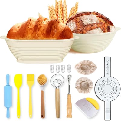Gaarmand Set - Broodmandjes Bakken - Brood Bakken - Inclusief Bakgereedschap - 22 en 25.4 cm - Beige