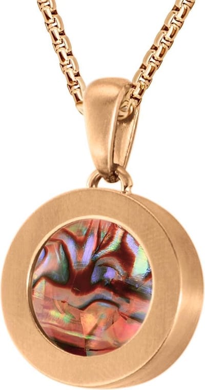 Quiges 12mm Mini Munt Hanger Rosékleurig RVS Mat met Schelp Parelmoer Rood Munt en Box Ketting Ankerketting 42-46cm