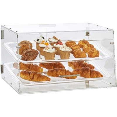 VEVOR 2-Laags Gebaksvitrinekast, CommerciëLe Bakken 510x350x35mm Bakkerijvitrinekast, Acrylvitrinekast met Toegang Tot De Achterdeur En Verwijderbare Planken, voor Donutbagels, Cakes, Koekjes Enz