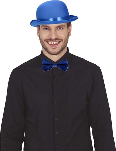 Faram party Verkleedkleding setje 2 delig - blauw - Engelse bolhoed met vlinderstrikje - voor heren
