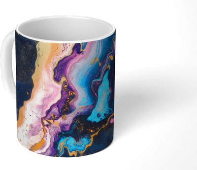Mok - Koffiemok - Modern - Marmer print - Oranje - Mokken - 350 ML - Beker - Koffiemokken - Theemok