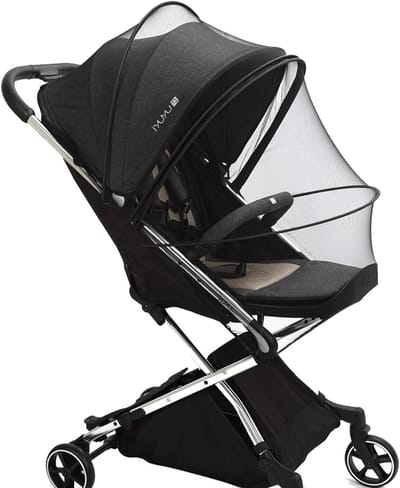 Mosquitonet voor Kinderwagen met Dubbele Rits en 3D Ondersteuning - Mesh Stof - Kinderwagen Mosquitonet ter Bescherming tegen Insecten (Zwart)