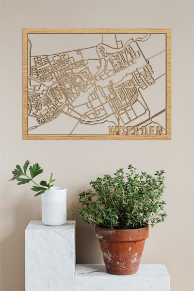 Houten Stadskaart Woerden Eikenhout 100x75cm Wanddecoratie Voor Aan De Muur City Shapes