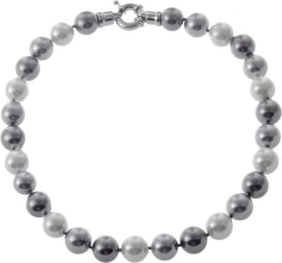 Behave Parelketting - dames - grijs - handgeknoopt - lengte 44,5cm - 14mm parels