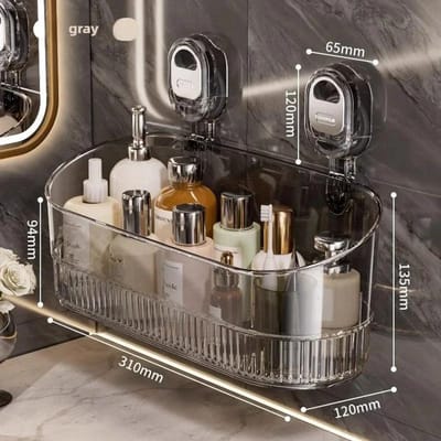 Badkamer Grote Zuignap Rek, Douchegel Hangmand in De Badkamer, Cosmetica Opbergdoos, Wandmontage Opbergrek black