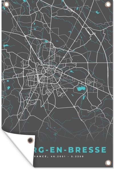 Muurdecoratie Bourg-en-Bresse - Plattegrond - Stadskaart - Kaart - Frankrijk - 120x180 cm - Tuinposter - Tuindoek