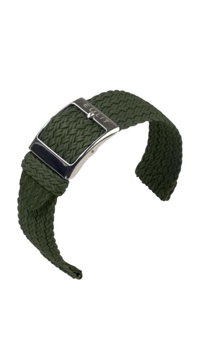 EULIT horlogeband - perlon - 20 mm - olijfgroen groen - metalen gesp