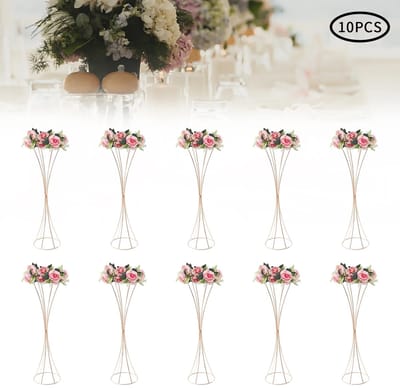 Dailygoods 10 stuks metaal, 80 cm, hoge bloemenvaas voor bruiloften, bloemenstandaard voor op tafel, elegante decoratie