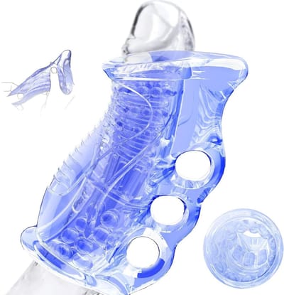 DOWO® - Hand Tool Masturbator - Pocket Pussy - Masturbator voor Man - Masturbator voor Man – Super Stroker - Masturbator - Sex Toys voor Mannen - Siliconen – Blauw/Transparant