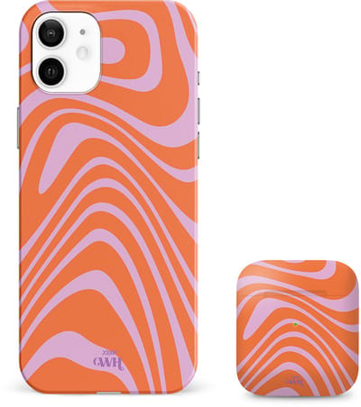 xoxo Wildhearts siliconen hoesje + AirPods 1/2 hoesje - Geschikt voor iPhone 11 en AirPods 1 en 2 - Boogie Wonderland Orange - Single layer telefoonhoesje - Oranje - Roze - Hoesje met print
