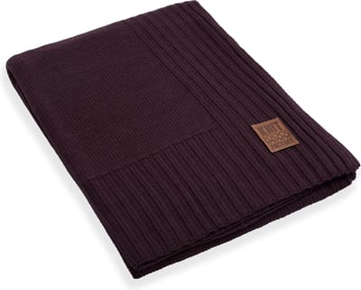 Knit Factory Uni Gebreid Plaid - Woondeken - plaid - Wollen deken - Kleed - Aubergine - 160x130 cm
