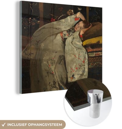 MuchoWow® Glasschilderij 50x50 cm - Schilderij acrylglas - Meisje in witte kimono - Schilderij van George Hendrik Breitner - Foto op glas - Schilderijen